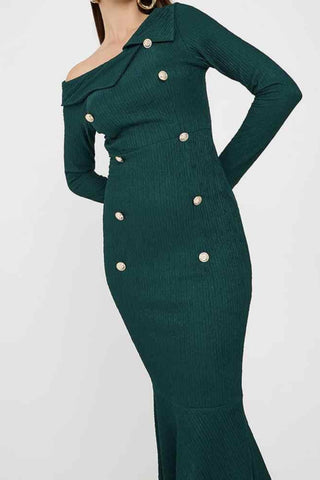 Mermaid long sleeve maxi dress in green