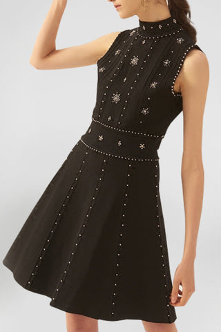 Embellished sleeveless midi dress in black