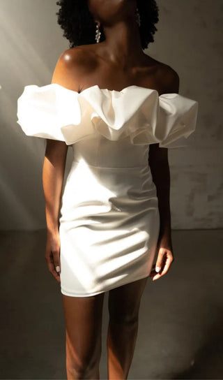 SATIN RUFFLE STRAPLESS DRESS