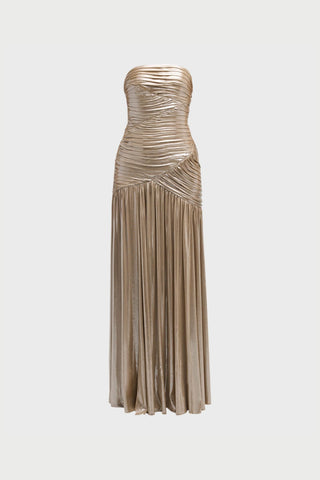 Josie Strapless Lamé Slit Dress