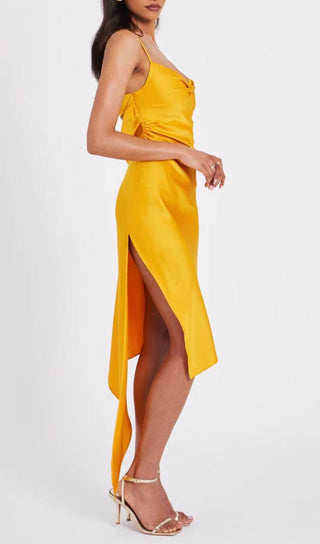 ORANGE SATIN DRAPING MIDI DRESS Dresses styleofcb 