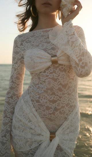 Lace Draped Neckline Mini Dress