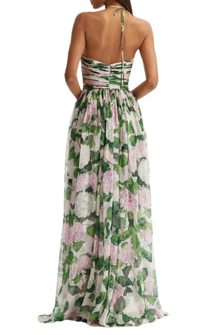 FLORAL HALTERNECK MAXI DRESS IN GREEN