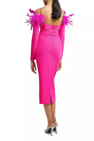 Feather backless midi dress in pink