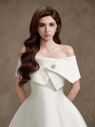 brianna One-shoulder satin mini dress in apricot