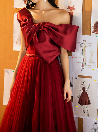 A-Line Tulle Burgundy Dresses