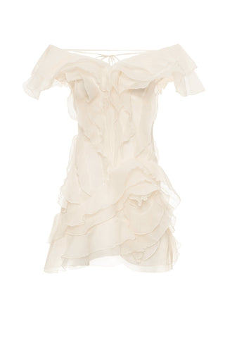 Theia Ruffle Layers Strapless Mini Dress In Beige