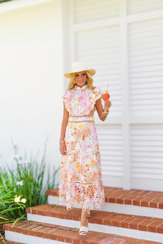 Anna Sleeveless Ruffle Dress - Orange