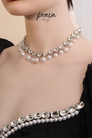 crystal-embellished necklace with pearls