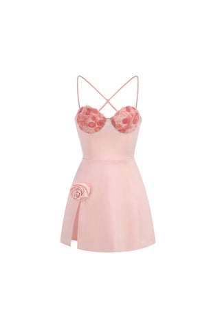 Crystal embellished trims mini dress in pink