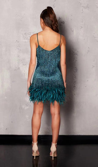 EMERALD TASSEL FEATHER MINI DRESS