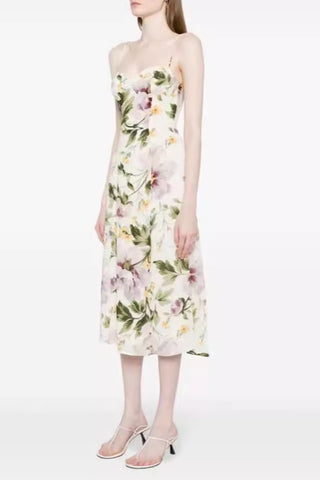 Stain floral strappy midi dress