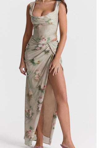 FLORAL TWO PIECE SET MAXI DRESS