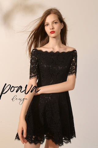 Hepburn lace mini dresses in black