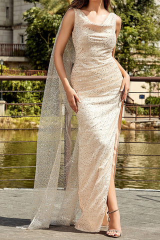 Sequin sleeveless gauze maxi dresses