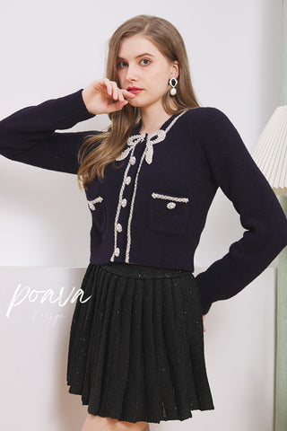 Pearl embellished coat in navy