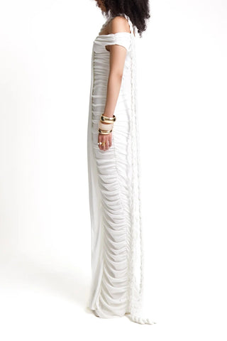 Bandage off shoulder maxi dress in white