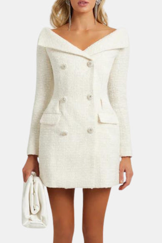 STEPHANIE WHITE BOUCLE BLAZER MINI DRESS