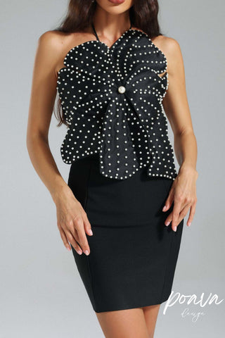 Sleeveless 3D Floral Pearl Top - Black