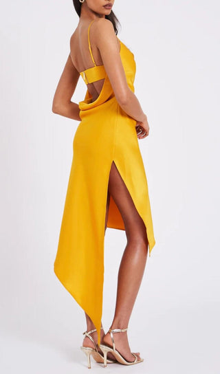 ORANGE SATIN DRAPING MIDI DRESS Dresses styleofcb 