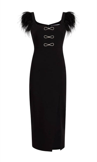 Feather Trim Bandage midi dress