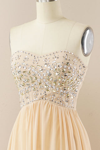 Champagne Sweetheart A Line Chiffon Prom Dress