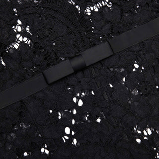 ashley Floral Lace hollow Midi Dress in black