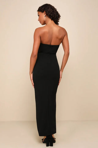 After Hours Black Strapless Ruffled Maxi Dress