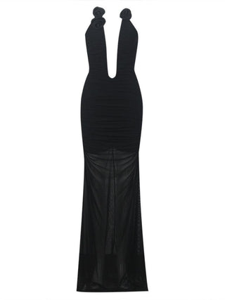 Ahinoam Strapless Flower Bandage Maxi Dress In Black