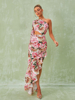 Aiyana One Shoulder Floral Maxi Dress In Pink