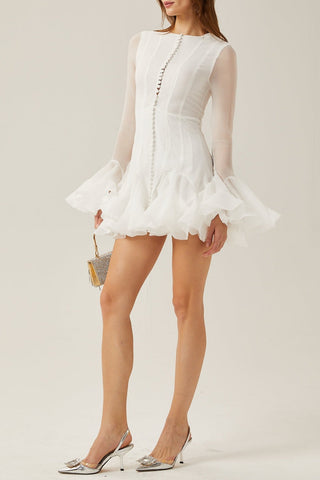 Alberta Semi-sheer Ruffle Mini Dress - White