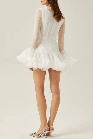 Alberta Semi-sheer Ruffle Mini Dress - White