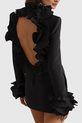 Alessandro Ruffle Backless Mini Dress in black