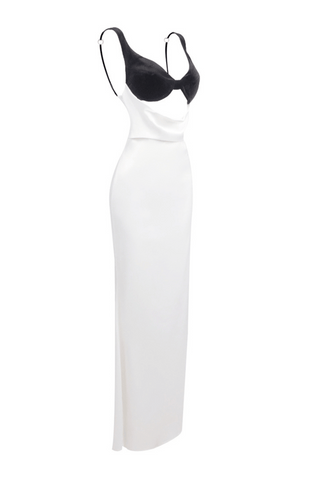 ALFREDO SATIN CUTOUT VELVET MAXI DRESS - WHITE