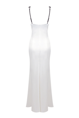 ALFREDO SATIN CUTOUT VELVET MAXI DRESS - WHITE