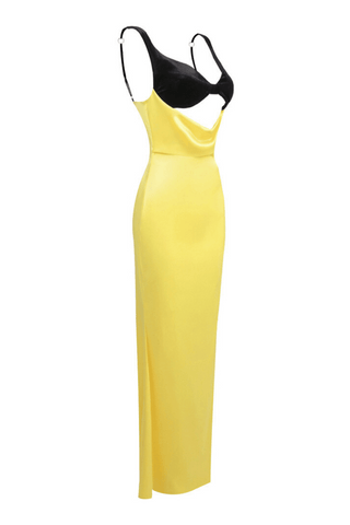 ALFREDO SATIN CUTOUT VELVET MAXI DRESS - YELLOW