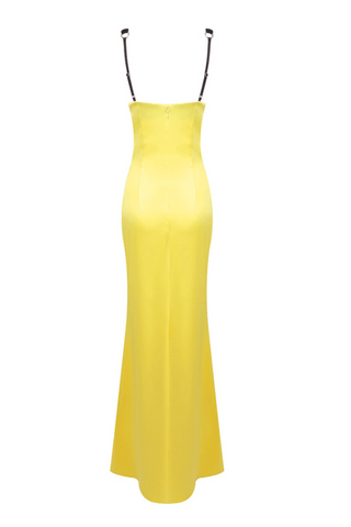 ALFREDO SATIN CUTOUT VELVET MAXI DRESS - YELLOW