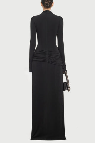 Alistair Shirt Collar Draped Maxi Dress - Black