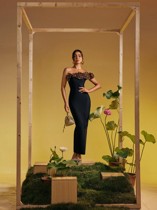 Arnau One Shoulder Flower Bandage Maxi Dress