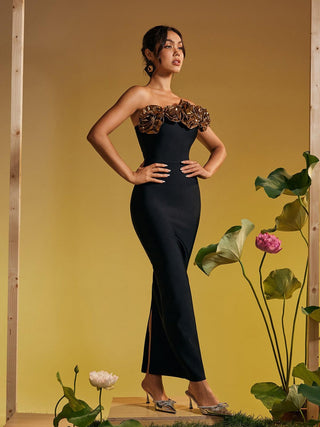 Arnau One Shoulder Flower Bandage Maxi Dress