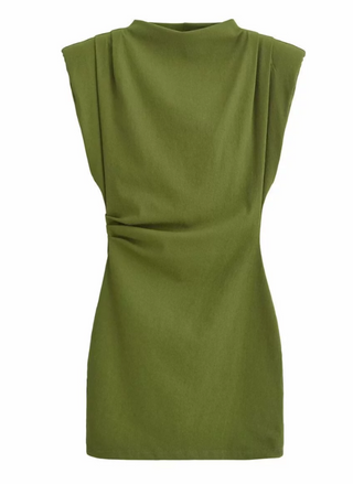 Sleeveless Ruched Mini Dress In Olive Green