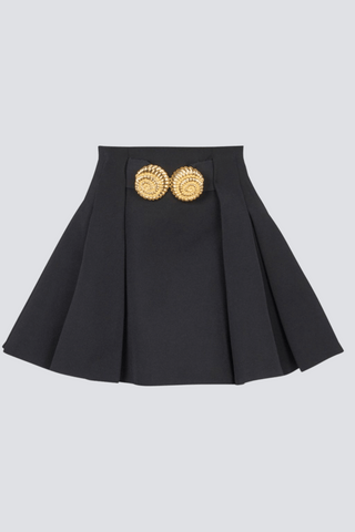 FLARED PLEATED GRAIN DE POUDRE SKIRT