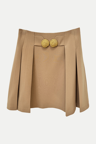 FLARED PLEATED GRAIN DE POUDRE SKIRT