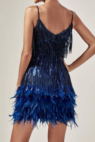 Austyn Tassel Feather Mini Dress In Royal Blue Dresses styleofcb 