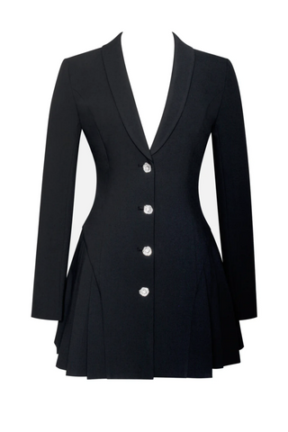 Beulah Pleate Blazer Mini Dress - Black