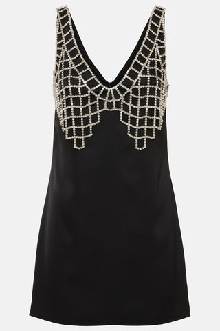 Briony Crystal Embellished Satin Mini Dress - Black