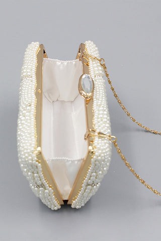 Ivory Beaded Pearls Party Clutch