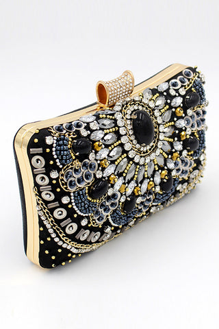 Black Beaded Shoulder Chain Evening Clutch