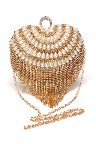 Champagne Beaded Pearls Party Clutch