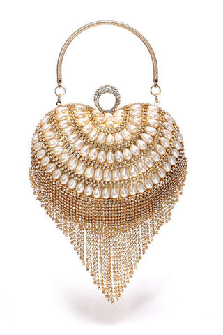 Champagne Beaded Pearls Party Clutch